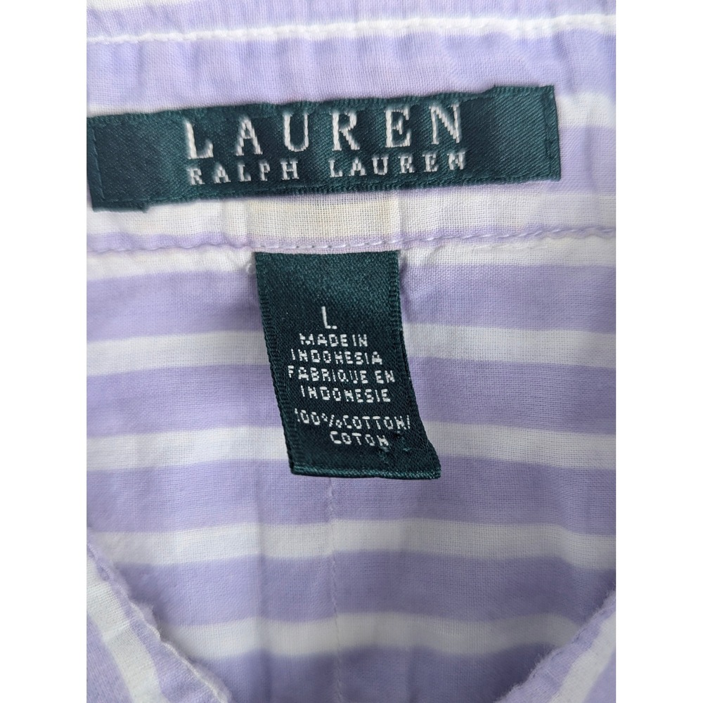 Lauren Ralph Lauren Womens Purple White Striped Cotton Button Down Shirt Large - Picture 4 of 11